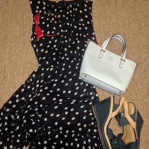 Navy and white polka dot sundress